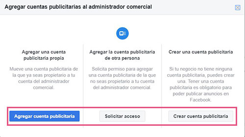 Añadir cuenta publicitaria al Business Manager