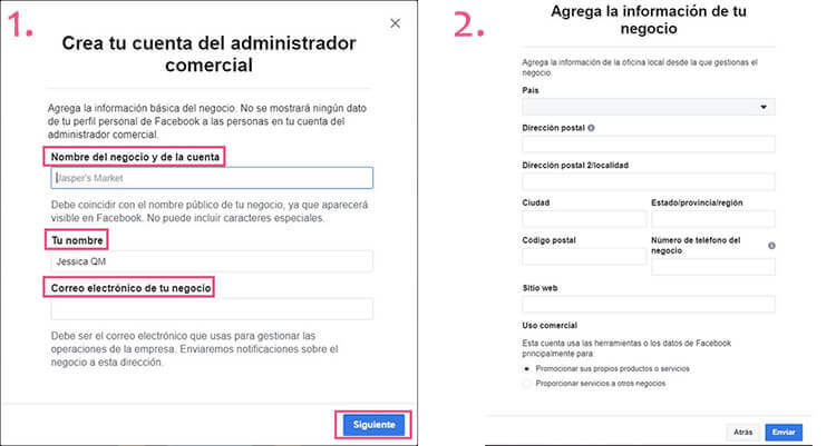 Crear cuenta Business Manager (datos a introducir)